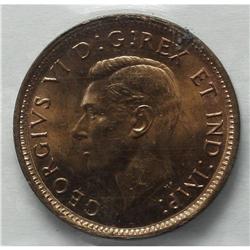 George VI Cent 1944, KM32, MS64 RED ICCS, rare quality 