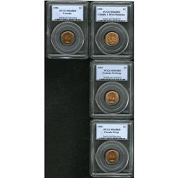 PCGS Cent quartet including: 1949 A between denticles, 