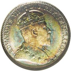 Edward VII Round Leaves 5 Cents 1909, KM13, MS67 NGC. B 