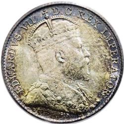 Edward VII Round Leaves 5 Cents 1909, KM13, MS67 PCGS. 