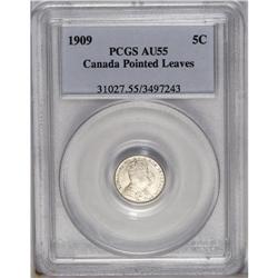 Edward VII 5 Cents 1909 Pointed (Holly) Leaves, KM13, A 