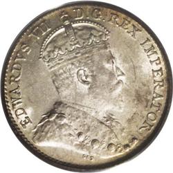 Edward VII 5 Cents 1909 Pointed (Holly) Leaves, KM13, M 