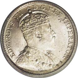 Edward VII 5 Cents 1909 Pointed (Holly) Leaves, KM13, M 