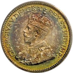 George V 5 Cents 1912, KM22, MS65 PCGS. Gold, steel-blu