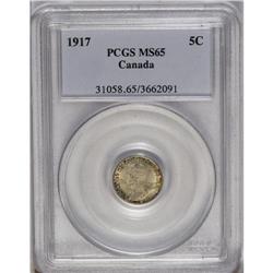 George V 5 Cents 1917, KM22, MS65 PCGS. Light golden to 