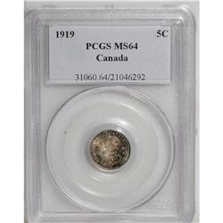 George V 5 Cents 1919, KM22, MS64 PCGS. Mottled charcoa 