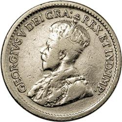 George V 5 Cents 1921, KM22a, cleaned VG with scrapes a 
