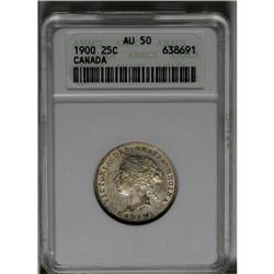 Victoria 25 Cents 1900, KM5, AU50 ANACS. some remaining 