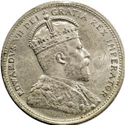 Edward VII 25 Cents 1907, KM11, MS63 ICCS. Fully brilli 