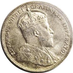 Edward VII 25 Cents 1908, KM11, MS64 ICCS. Even greenis 