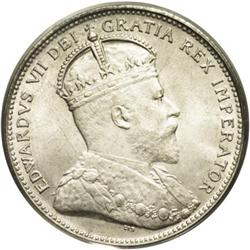 Edward VII 25 Cents 1909, KM11, MS63 PCGS. Light silver 