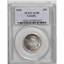 George V 25 Cents 1918, KM24, AU58 PCGS. Full, brillian 