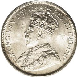 George V 25 Cents 1919, KM24, MS64 PCGS. Light golden t 