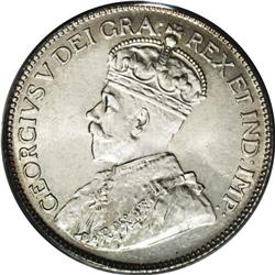 George V 25 Cents 1921, KM24a, MS63 PCGS. Brilliant, wi