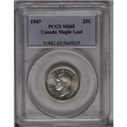 George VI 25 Cents 1947 Maple Leaf, KM35, MS65 PCGS. Fu 