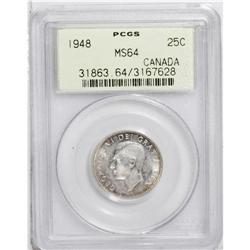 George VI 25 Cents 1948, KM44, MS64 PCGS. Golden toning 