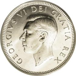 George VI 25 Cents 1948, KM44, MS66 PCGS. Brilliant whi 