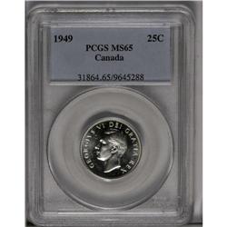 George VI 25 Cents 1949, KM44, MS65 PCGS. Brilliant whi 