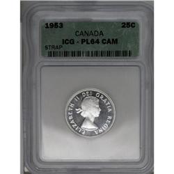 Elizabeth II 25 Cents 1953 Shoulder Fold,, KM52, Proofl 