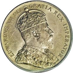 Edward VII 50 Cents 1905, KM12, MS60 ICCS. Light to mod 