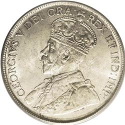 George V 50 Cents 1920 Narrow 0, KM25, MS64 PCGS. Fully 