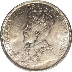 George V 50 Cents 1920 Wide O, KM25, 