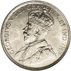 George V 50 Cents 1929, KM25a, MS63 NGC. Fully lustrous 