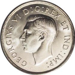 George V 50 Cents 1947 Maple Leaf Straight 7, KM36, MS6 