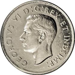 George V 50 Cents 1947 Maple Leaf Curved 7, KM36, MS63 