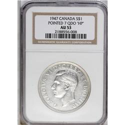 George VI Dollar 1947 Pointed 7, 4X HP, KM37, AU53 NGC. 