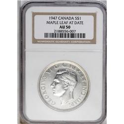 George VI Dollar 1947 Maple Leaf, KM37, AU50 NGC. 