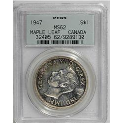 George VI Dollar 1947 Maple Leaf, KM37, MS62 PCGS, full 