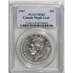 George VI Dollar 1947 Maple Leaf, KM37, MS63 PCGS, full 