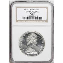 Elizabeth II Dollar 1967 Diving Goose, KM70, PL63 NGC, 