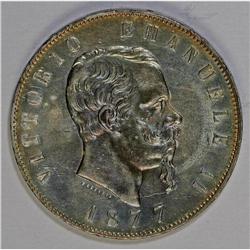 Kingdom. Vittorio Emanuele II 5 Lire 1877R, KM8.4, Choi 