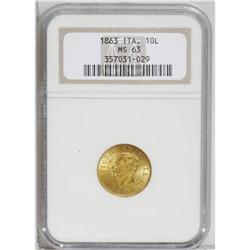 Kingdom. Vittorio Emanuele II gold 10 Lire 1863 T-BN, K 