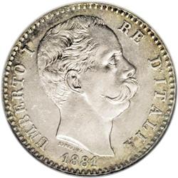 Kingdom. Umberto 2 Lire 1881R, KM23, MS63 NGC. Well str 