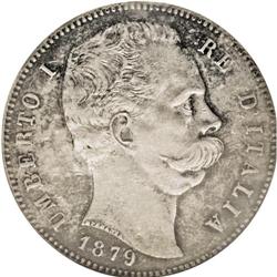 Kingdom. Umberto I 5 Lire 1879R, KM20, MS61 NGC. Modera 