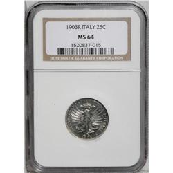 Vittorio Emanuele III 25 Centesimi 1903R, KM36, MS64 NG 