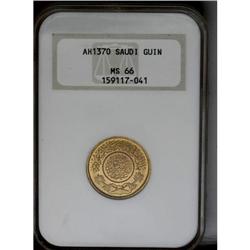 Abdul Aziz bin Saud gold Guinea 1370AH (1950), KM36, MS 