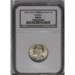 Prince Milan Dinar 1875, KM5, MS62 NGC, a nice lustrous 