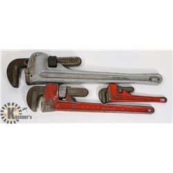 3 PIPE WRENCHES 18" ALUMINUM, 14" FORCE, 8 FORCE