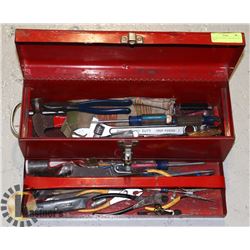 RED METAL BEECH TOOL BOX WITH TOOLS