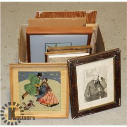 BOX OF PICTURES AND FRAMES