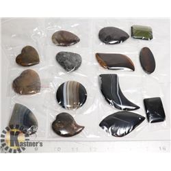 14 PCS OF BLACK/BROWN GEMSTONE PENDANTS