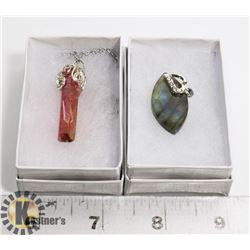 EYE SHAPED LABRADROTIE PENDANT W/HEART BAIL AND