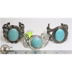 LOT OF 3 STABLIZED TURQUOISE SILVER TONE CUFF