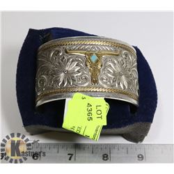 HALLMARKED MONTANA SILVERSMITH BULL FLORAL CUFF