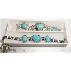 LOT OF 2 STABLIZED TURQUOISE SILVER TONE BRACELETS