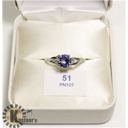 10K WHITE GOLD TANZANITE DIAMOND RING